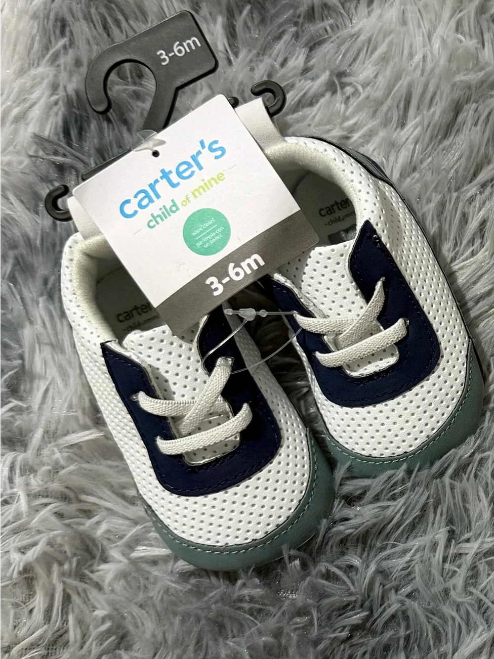 Carter's White, Navy & Green Baby Lace-Up Sneakers